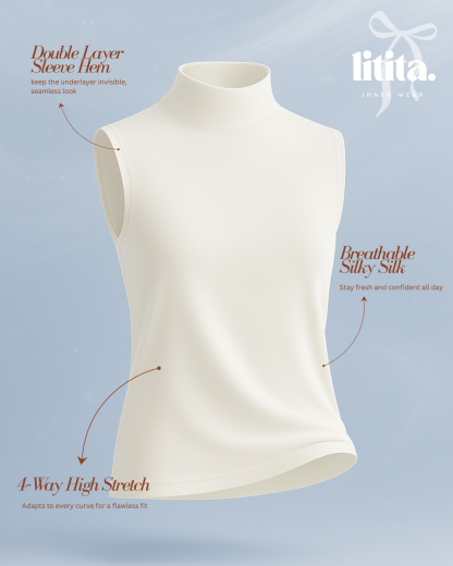 【Litita Silky Sleek】Tops / Sleeveless Turtle Neckline innerwear -Black // White // Nude