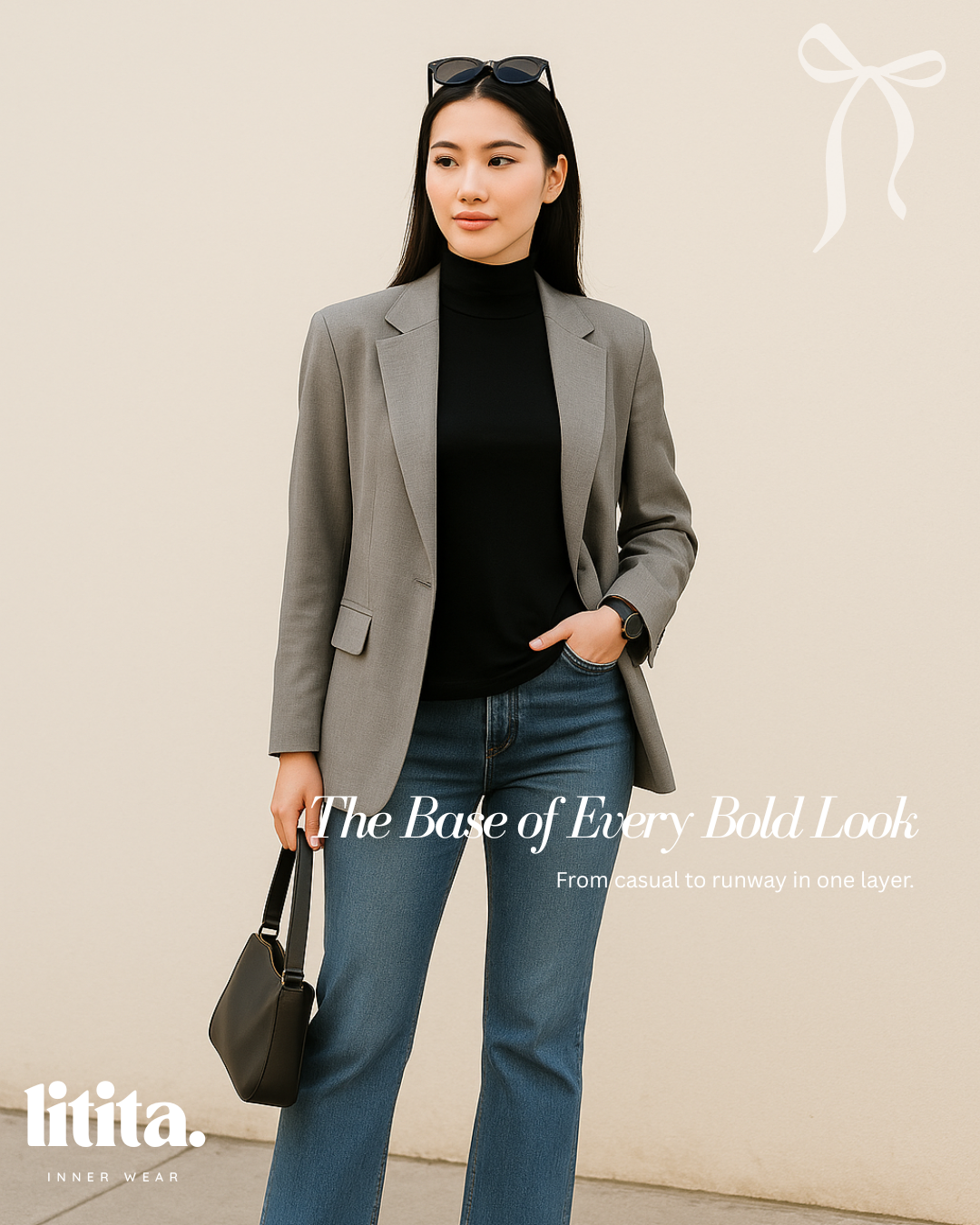 【Litita Silky Sleek】Tops / Sleeveless Turtle Neckline innerwear -Black // White // Nude