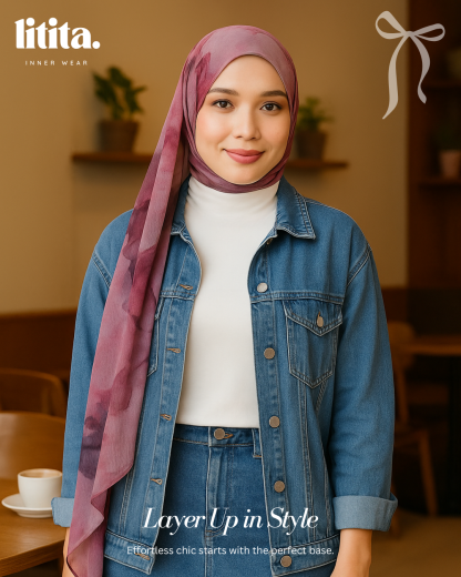 【Litita Silky Sleek】Tops / Sleeveless Turtle Neckline innerwear -Black // White // Nude