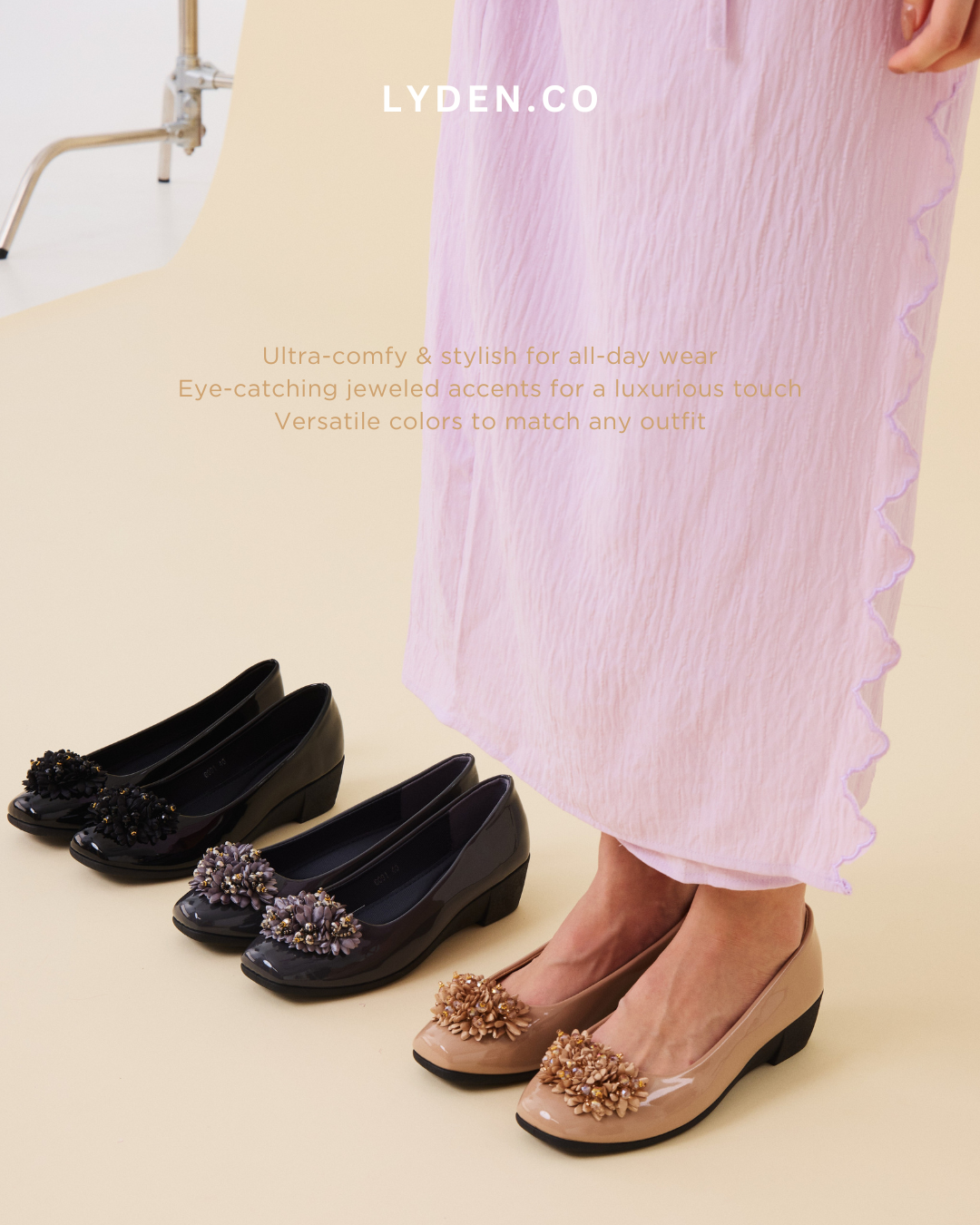 【NEW】Lyden Kasut Raya Dania series 4cm heels - Classic Black//Khaki//Gray