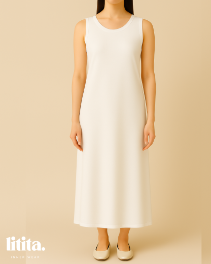 【Litita Silky Sleek】Inner Dress / Sleeveless Round Neckline innerwear - Black // White // Nude