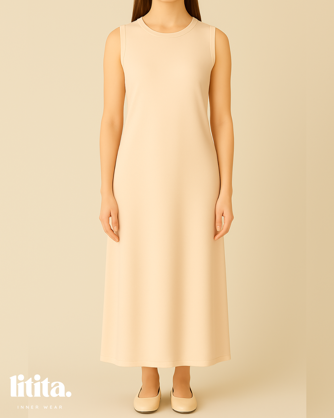 【Litita Silky Sleek】Inner Dress / Sleeveless Round Neckline innerwear - Black // White // Nude