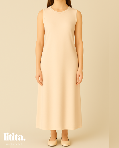【Litita Silky Sleek】Inner Dress / Sleeveless Round Neckline innerwear - Black // White // Nude