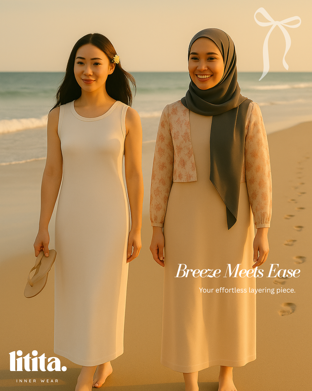【Litita Silky Sleek】Inner Dress / Sleeveless Round Neckline innerwear - Black // White // Nude
