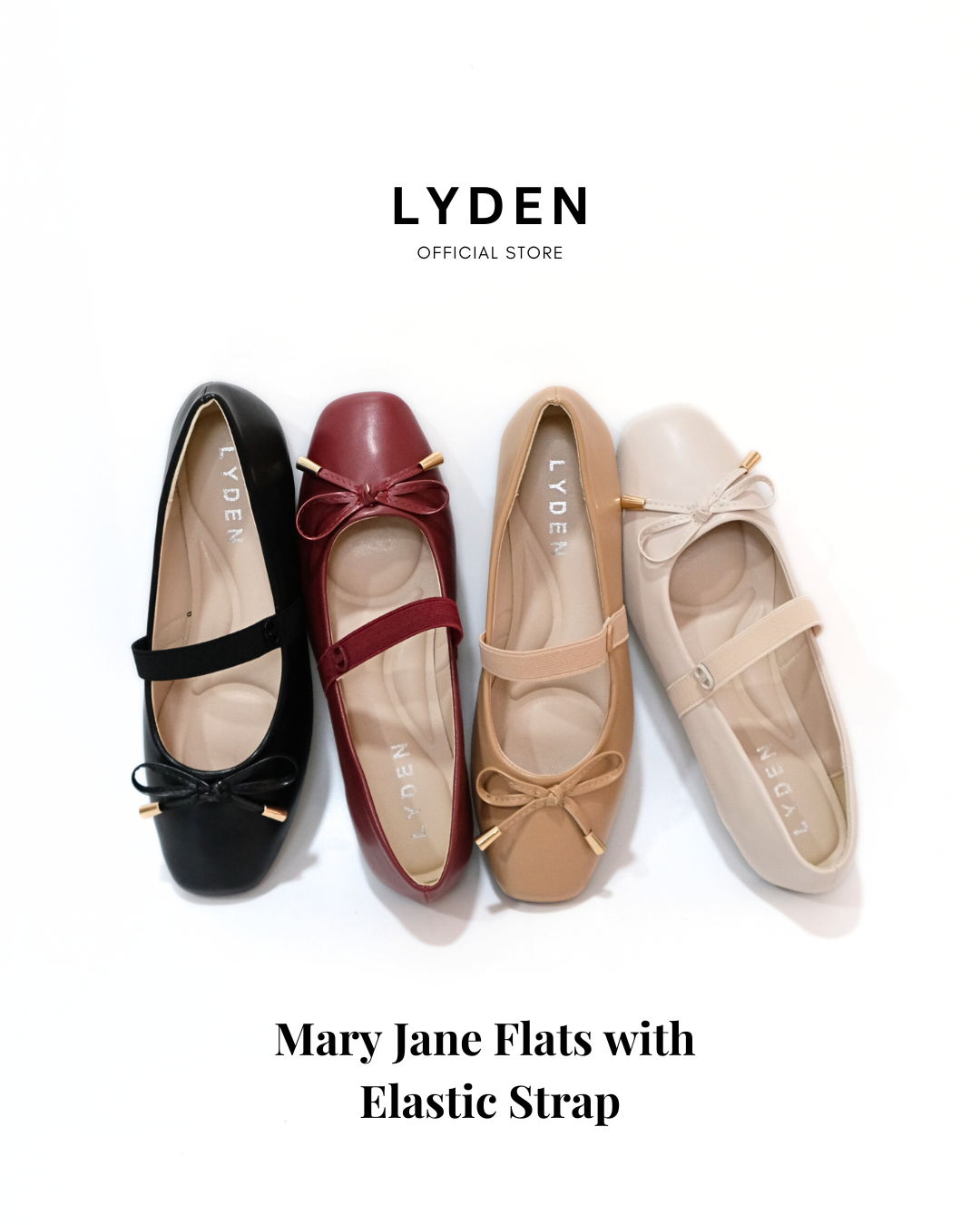 【NEW】Lyden Mary Jane Flats with Elastic Strap - Pink//Khaki//Maroon//Classic Black