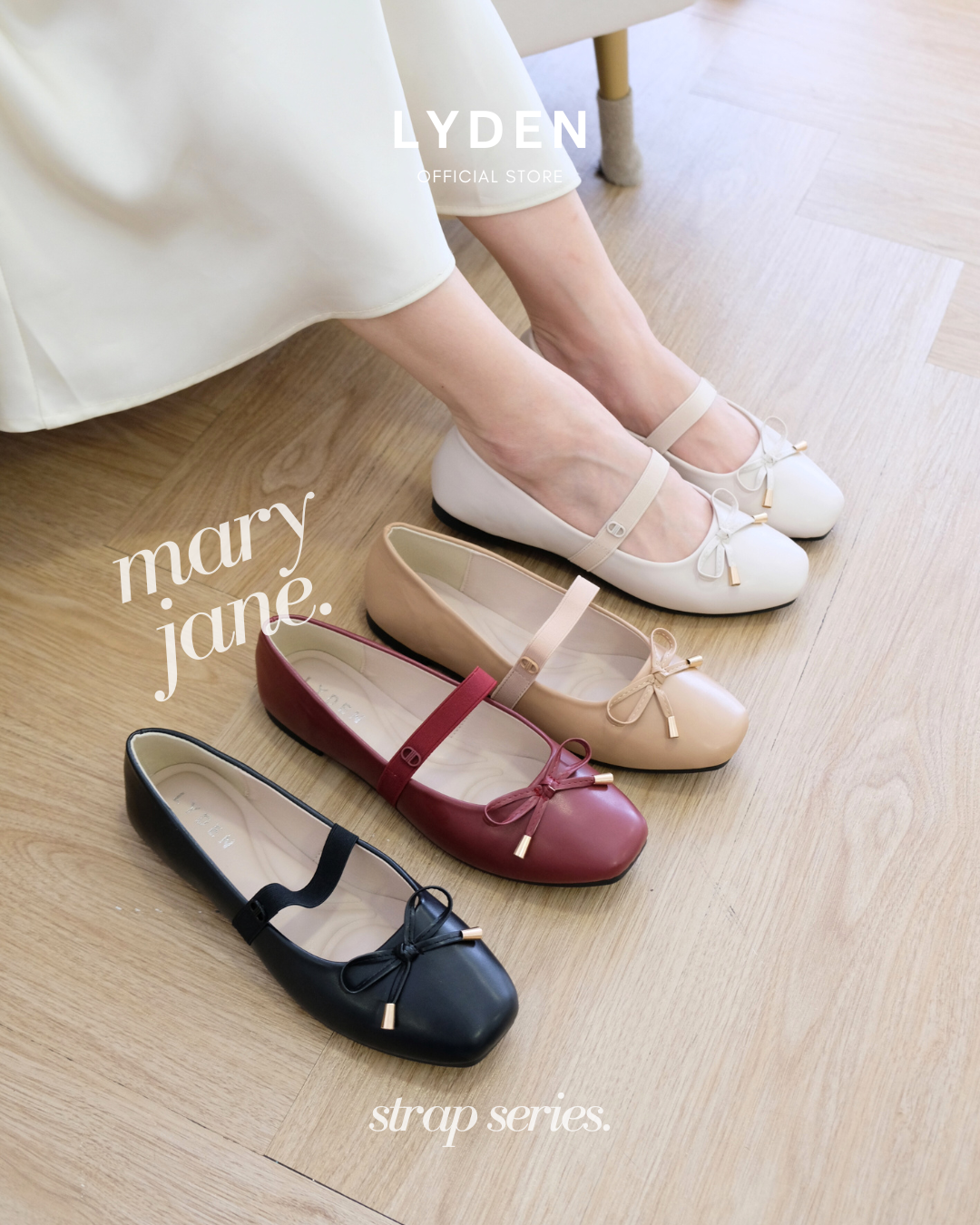 【NEW】Lyden Mary Jane Flats with Elastic Strap - Beige//Khaki//Maroon//Classic Black