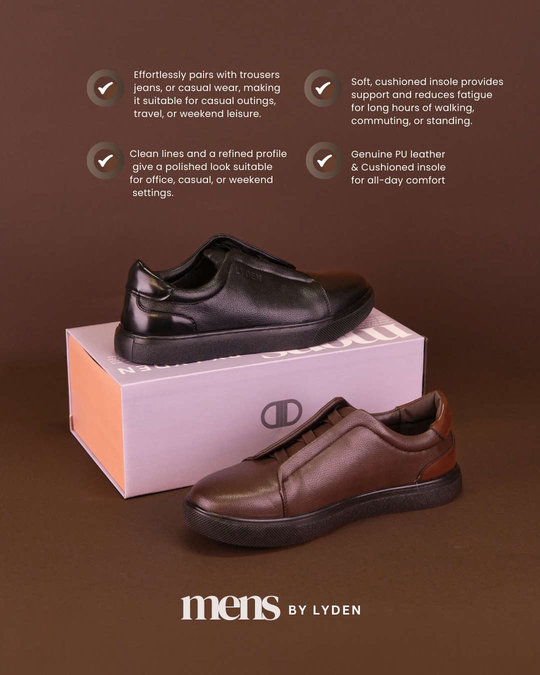 【MENS BY LYDEN】Dan Sneakers Series - Classic Black//Brown