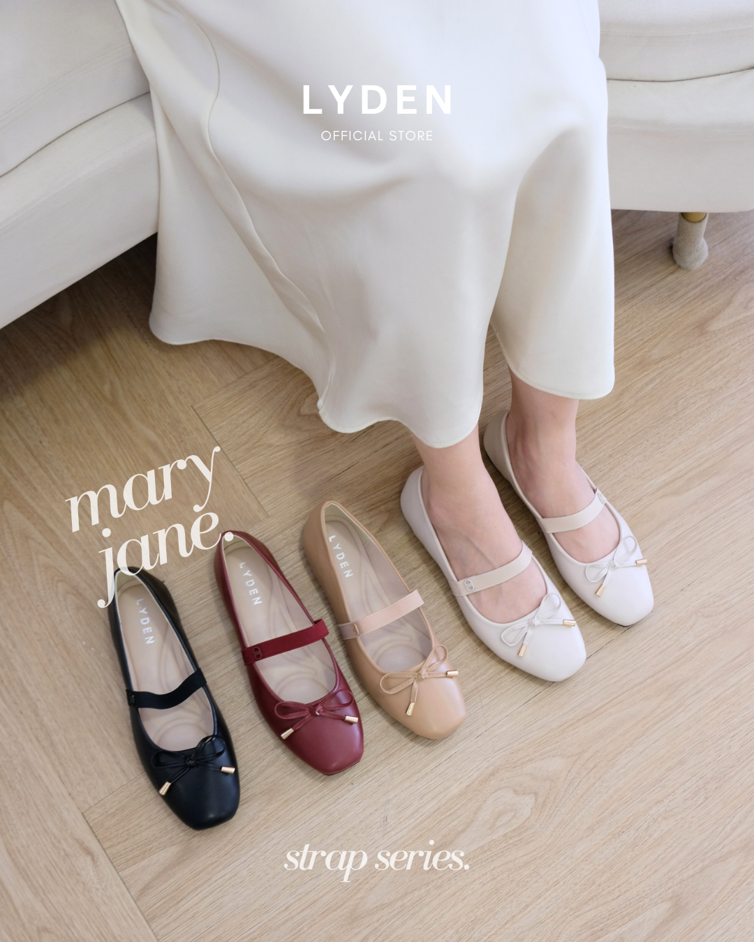 【NEW】Lyden Mary Jane Flats with Elastic Strap - Beige//Khaki//Maroon//Classic Black