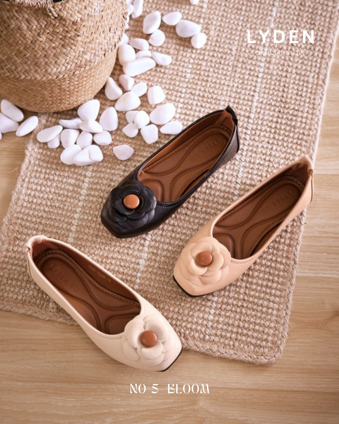 【Le Flowers The Secret Garden Series】No.5 Bloom Womens Flats/ Womens floral flats /cushion flats /Kasut Bunga Perempuan - Classic Black//Beige//Dark Pink