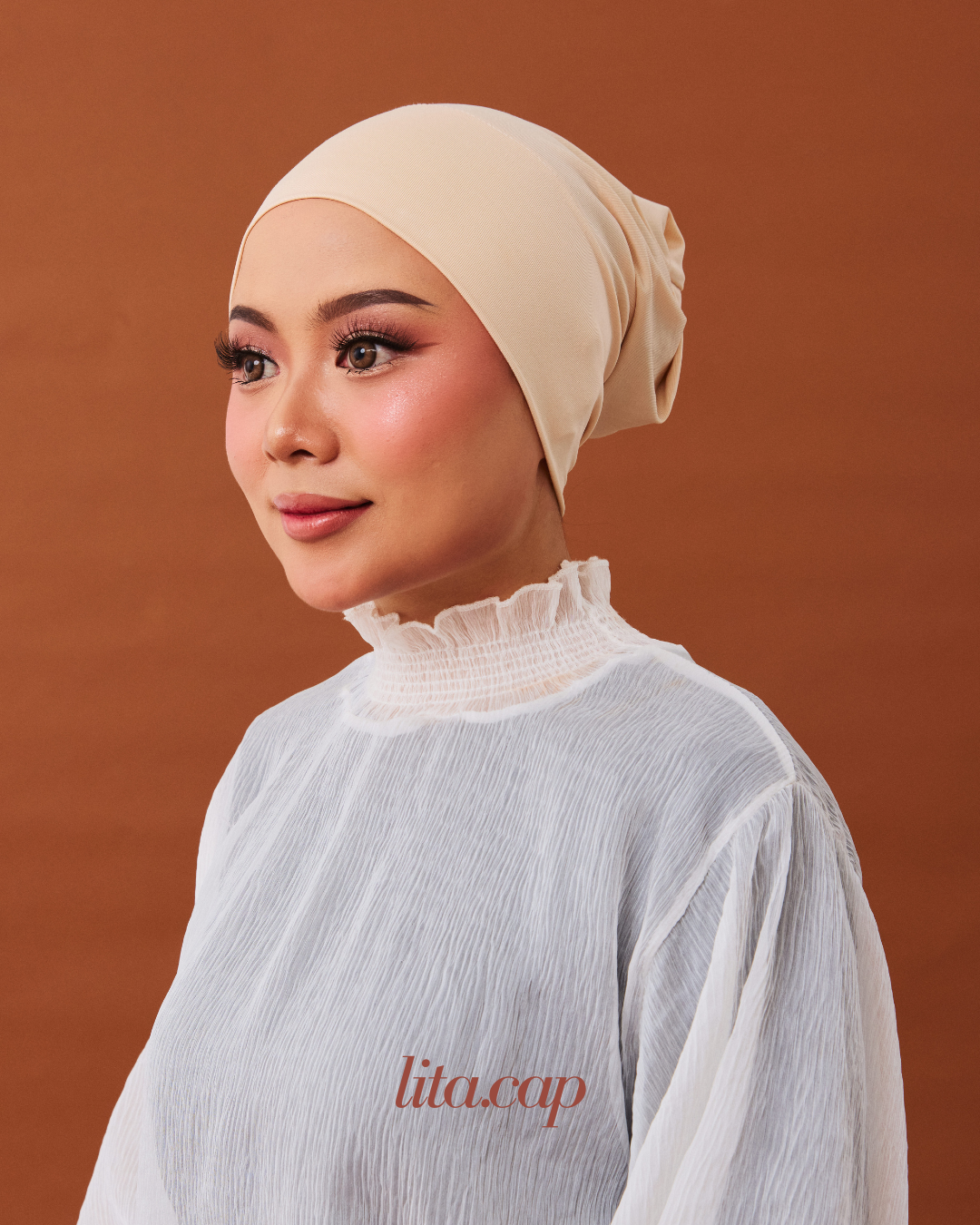 【Litita Cotton Cloud Silky Sheen】Cap/ Head Scarf Cap - Black//Pale Oak