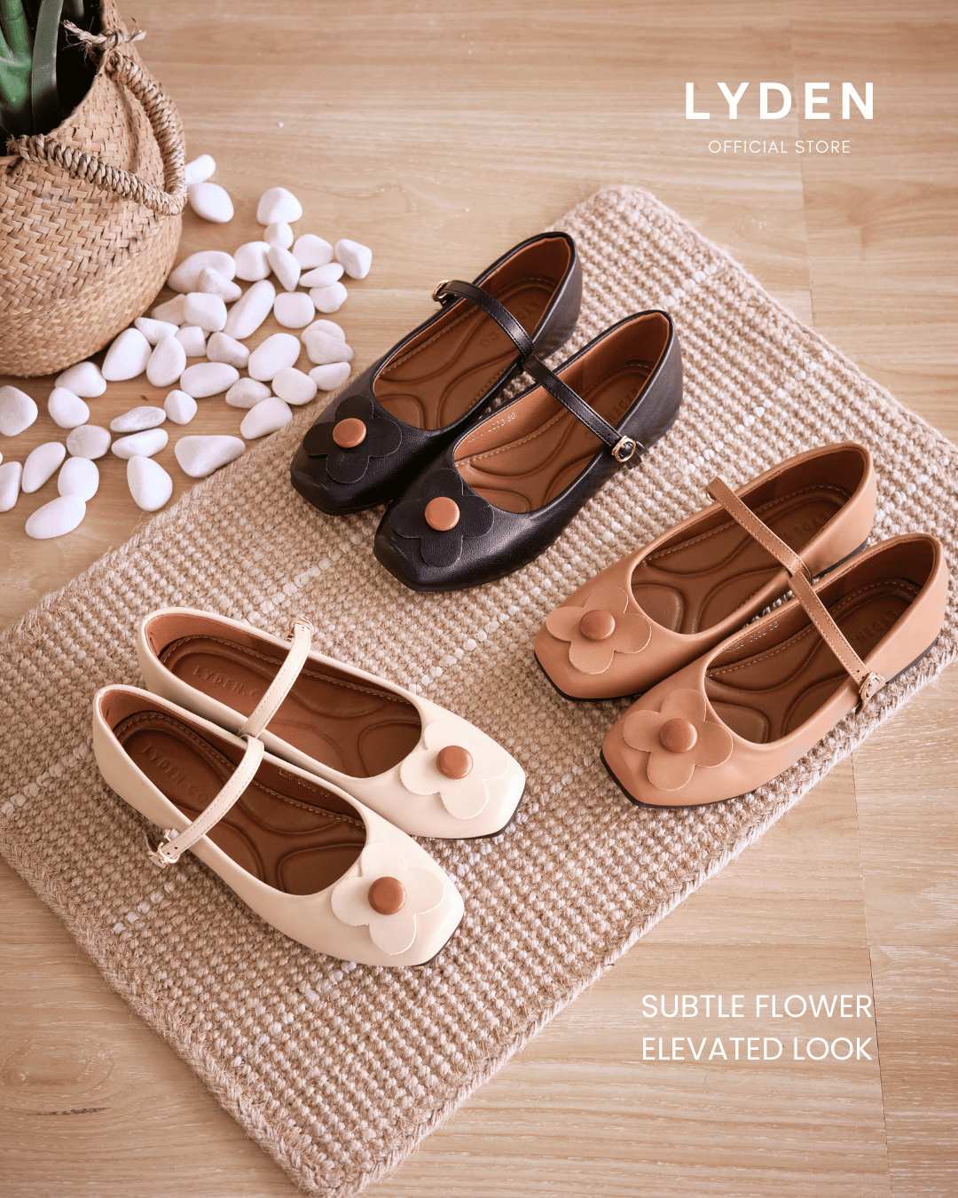 【Le Flowers The Secret Garden Series】No.4 Petal Strap Womens Flats/ Womens floral flats /Kasut Bunga Perempuan - Classic Black//Brown//Beige