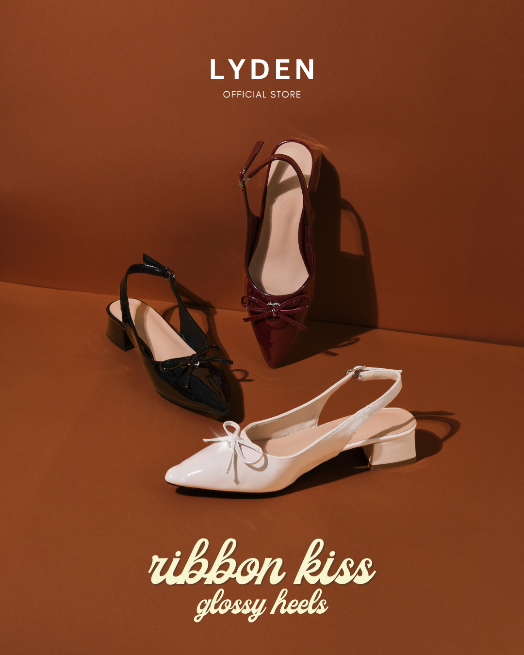 【NEW】 Lyden Ribbon Kiss Glossy Series 4cm Pump Heels