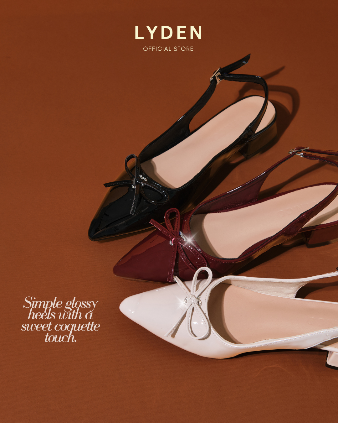 【NEW】 Lyden Ribbon Kiss Glossy Series 4cm Pump Heels