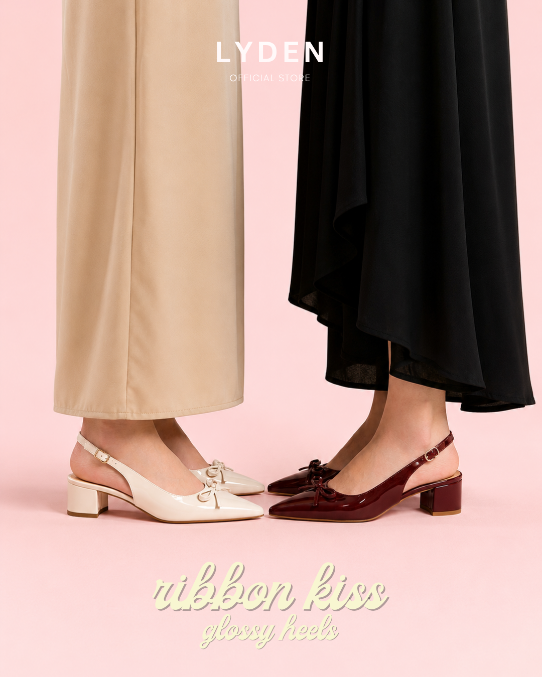 【NEW】 Lyden Ribbon Kiss Glossy Series 4cm Pump Heels