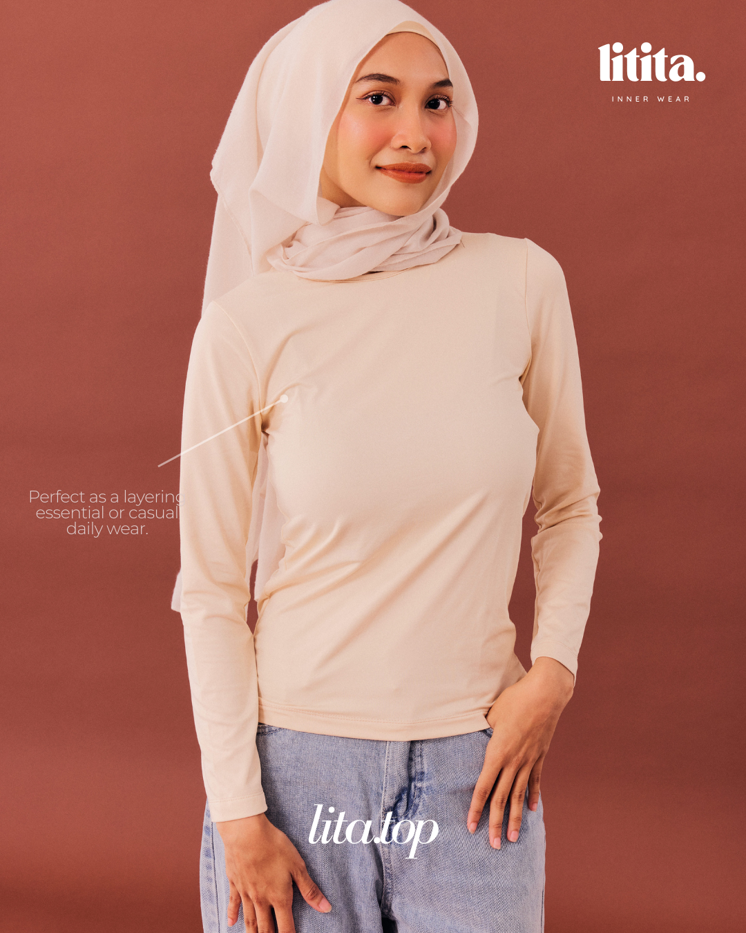 Lita Tops / Long-Sleeve Round Neckline innerwear - Nude