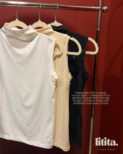 【Litita Silky Sleek】Tops / Sleeveless Turtle Neckline innerwear -Black // White // Nude