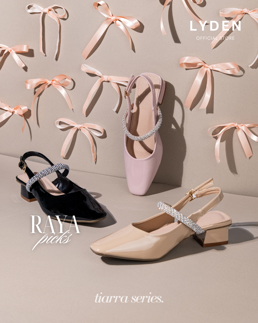 【NEW】Lyden Kasut Raya Tiarra series 4cm pump heels - Classic Black//Off White//Beige//Pink