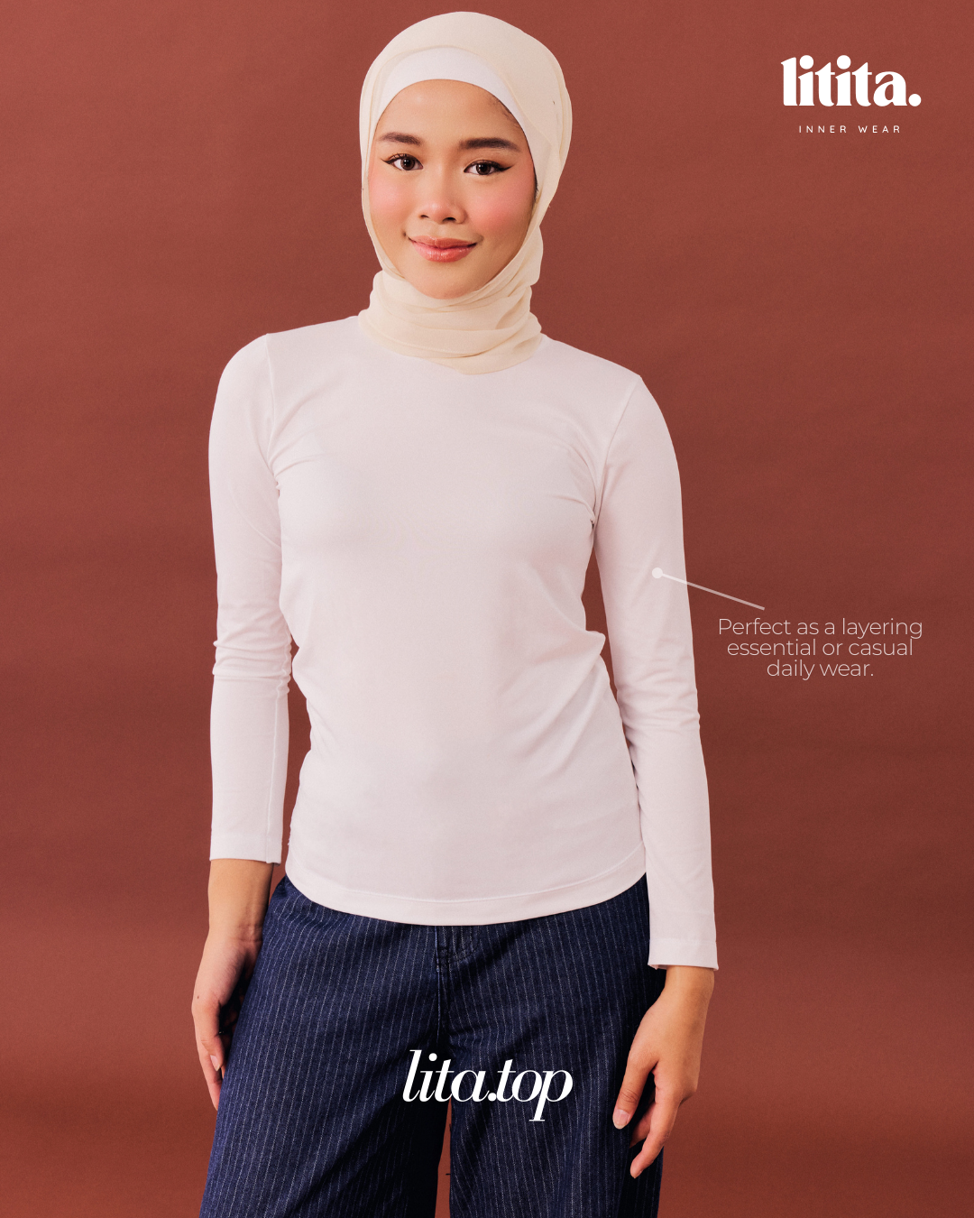 Lita Tops / Long-Sleeve Round Neckline innerwear - White