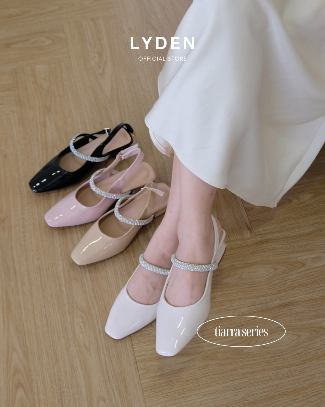 【NEW】Lyden Kasut Raya Tiarra series 4cm pump heels - Classic Black//Off White//Beige//Pink