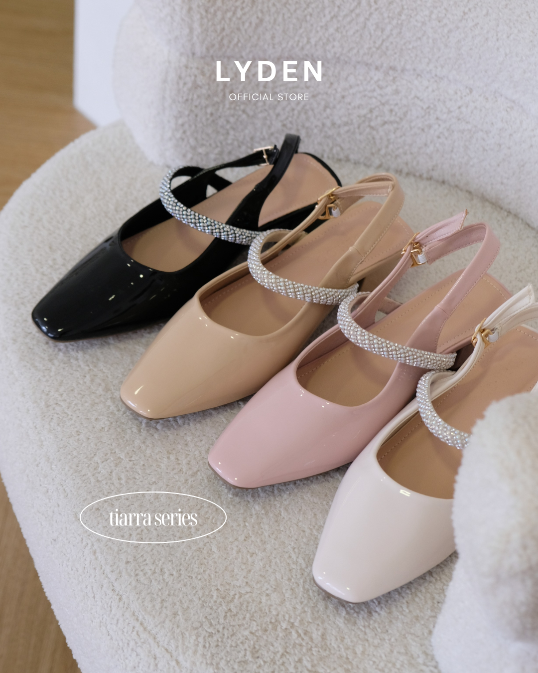 【NEW】Lyden Kasut Raya Tiarra series 4cm pump heels - Classic Black//Off White//Beige//Pink