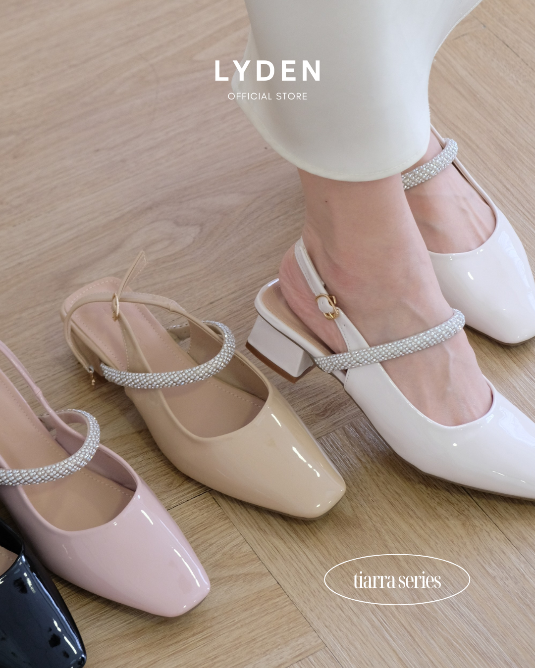 【NEW】Lyden Kasut Raya Tiarra series 4cm pump heels - Classic Black//Off White//Beige//Pink