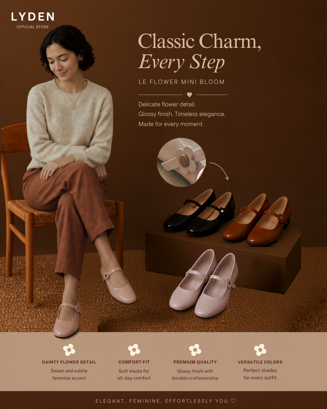 【NEW】【Le Flowers Mini Bloom】Flats with Strap Series
