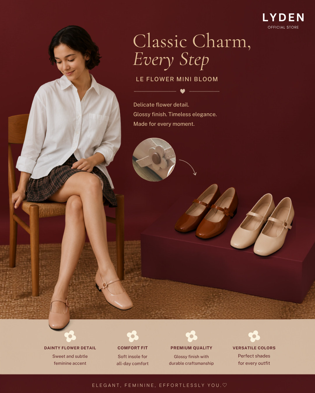 【NEW】【Le Flowers Mini Bloom】Flats with Strap Series