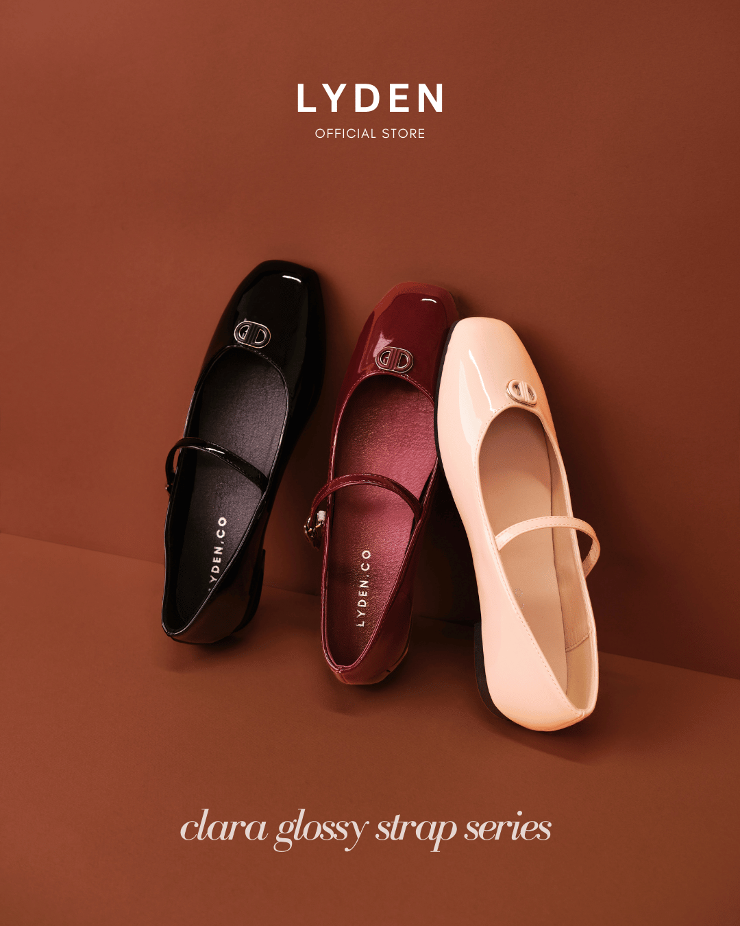 【NEW】Lyden Clara Glossy Strap Series Flats - Beige//Maroon//Classic Black