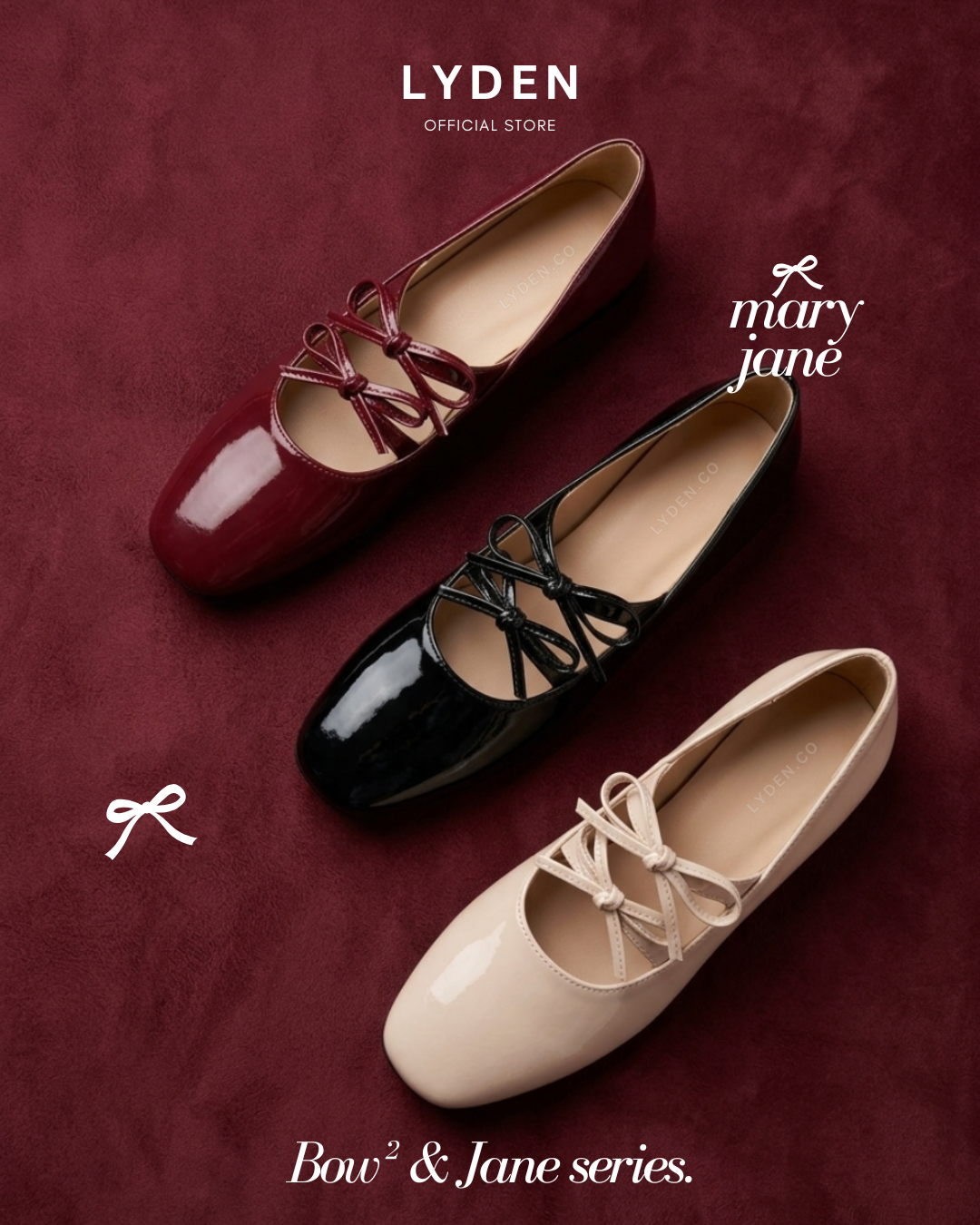 Lyden Mary Jane Bow and Jane Series Flats - Classic Black//Maroon//Beige