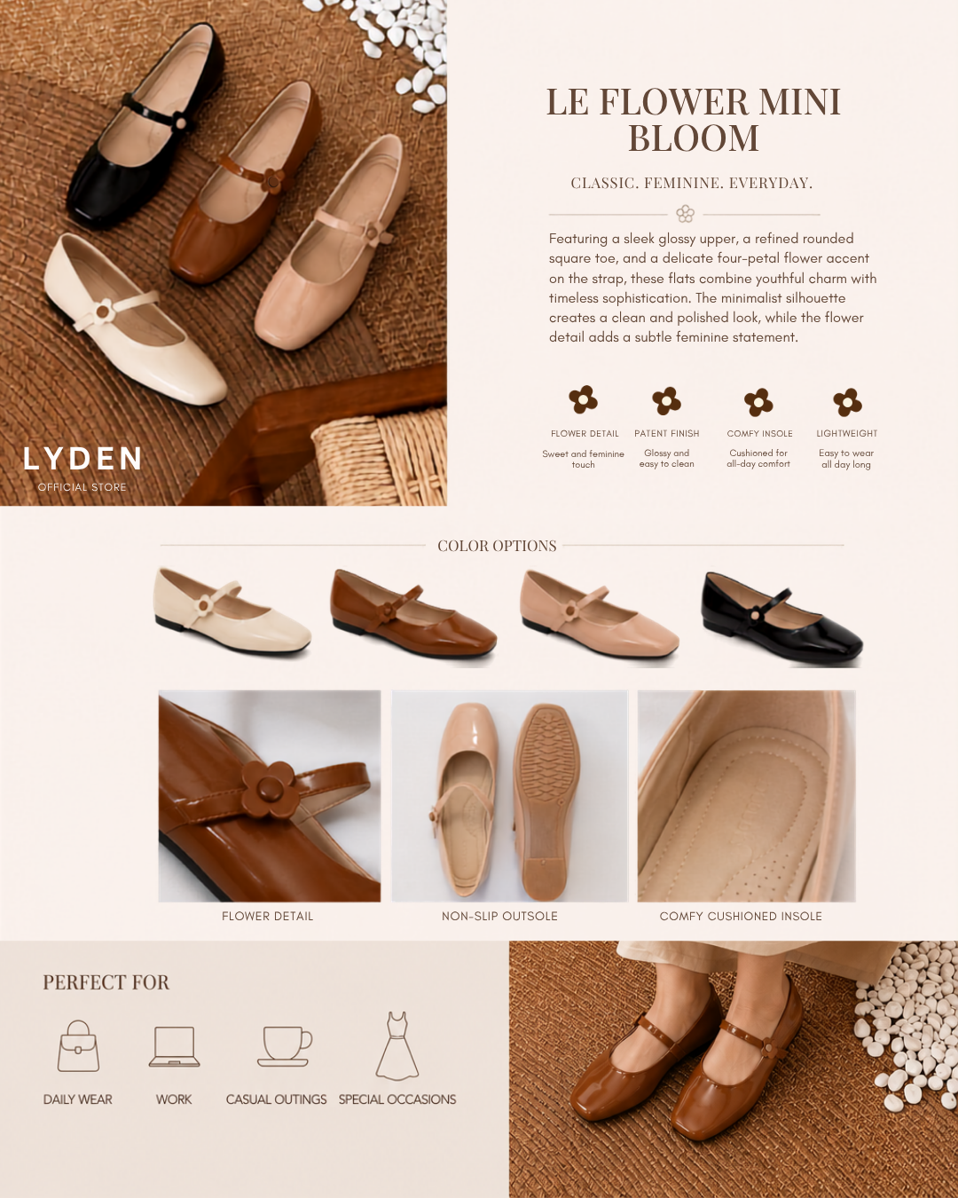 【NEW】【Le Flowers Mini Bloom】Flats with Strap Series