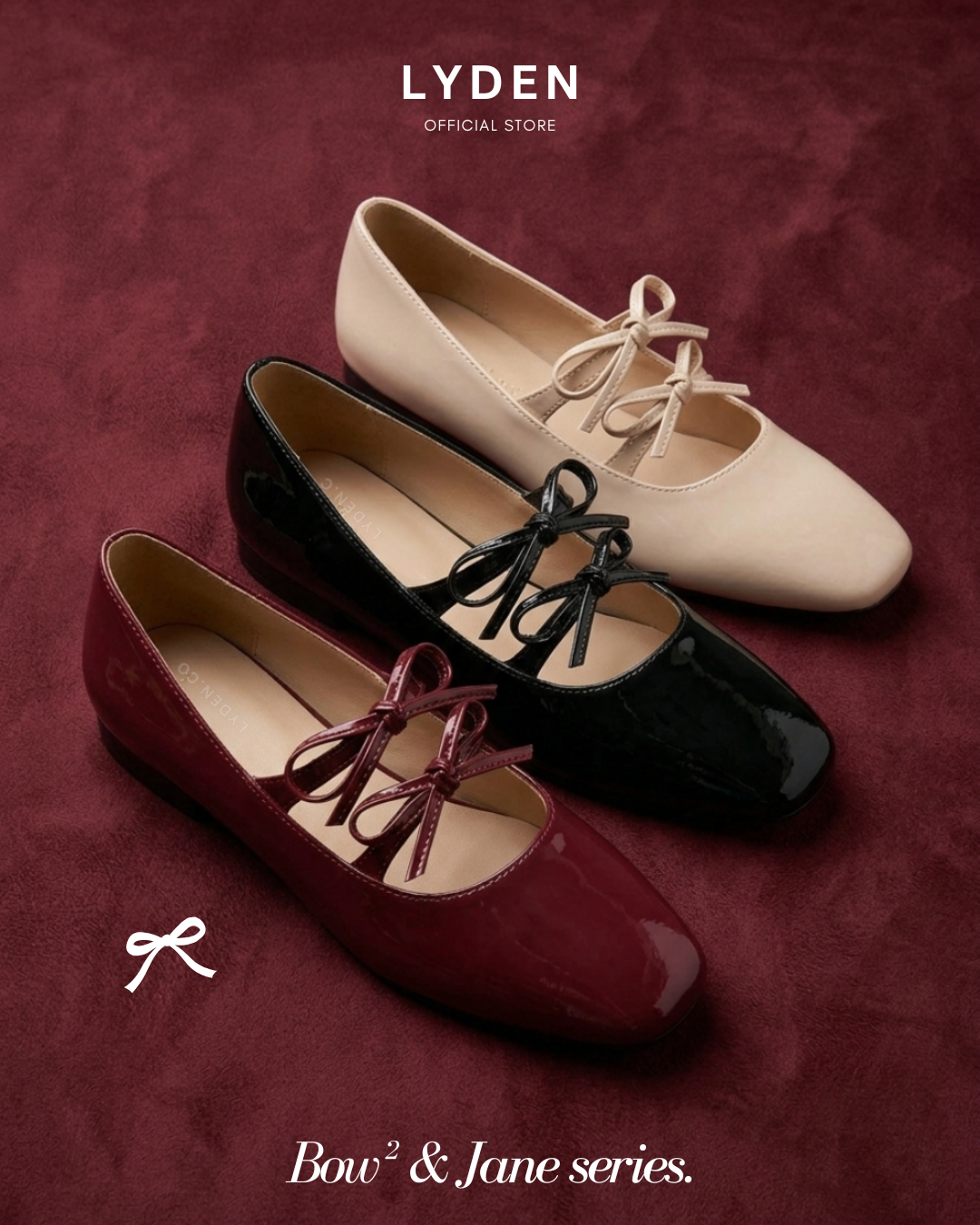 Lyden Mary Jane Bow and Jane Series Flats - Classic Black//Maroon//Beige