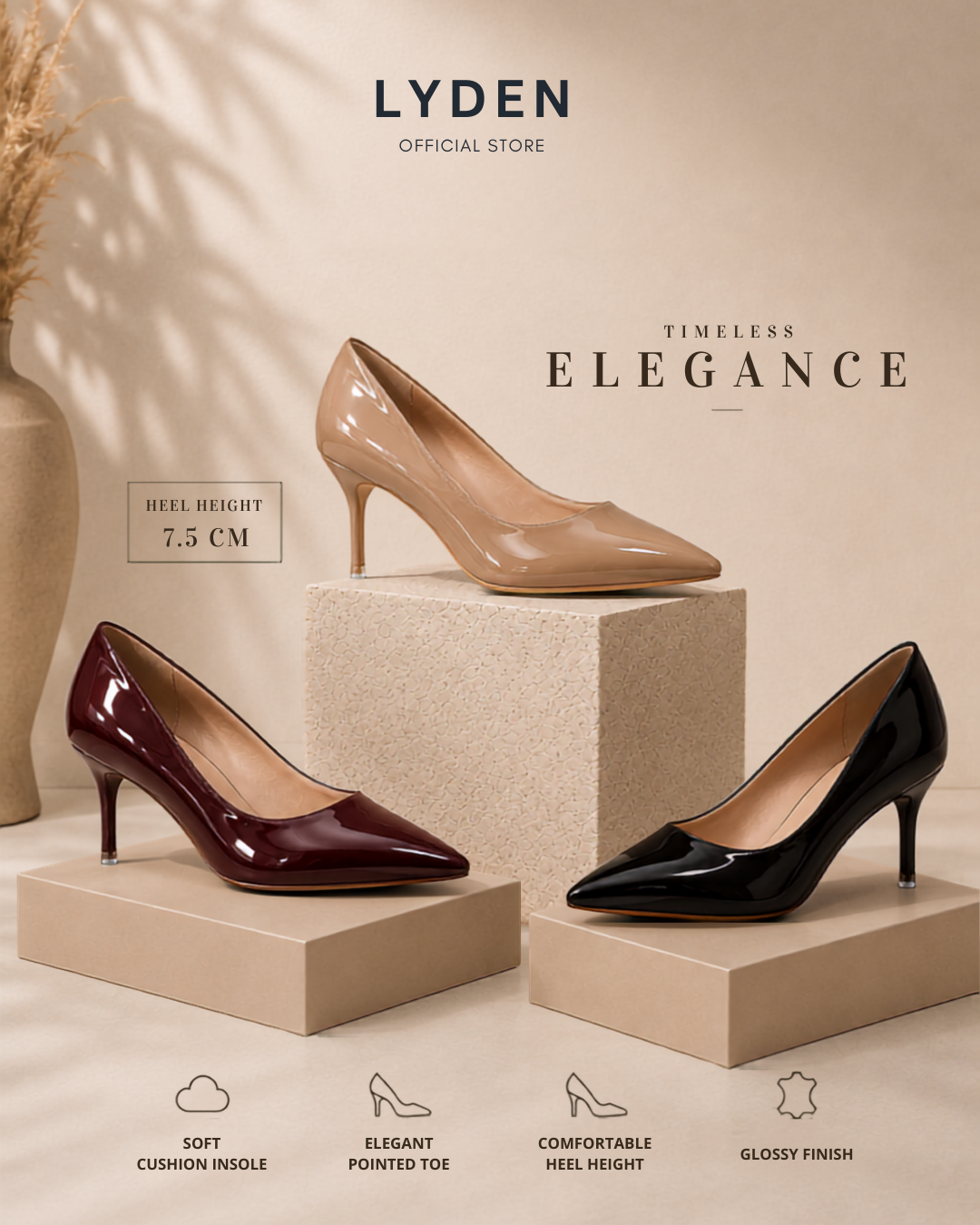 【NEW】Lyden Vera Series 7.5cm Matt & Glossy Heels
