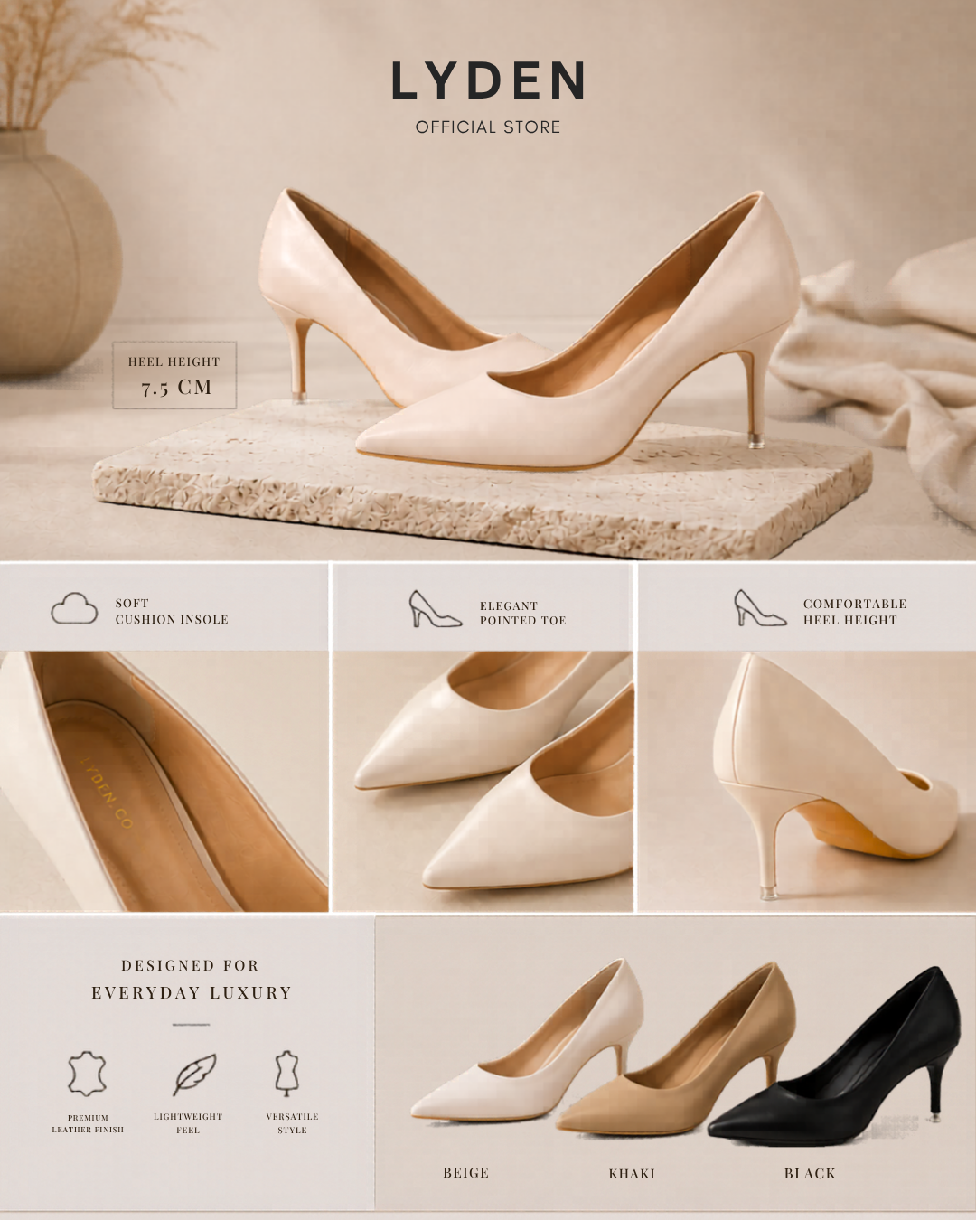 【NEW】Lyden Vera Series 7.5cm Matt & Glossy Heels