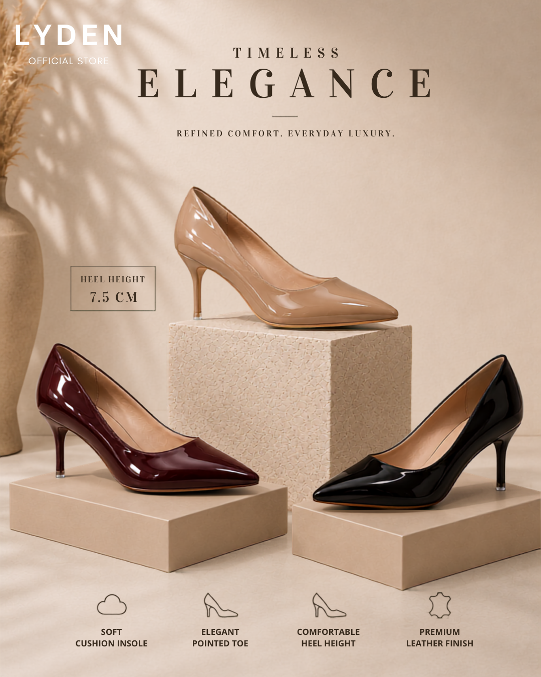 【NEW】Lyden Vera Series 7.5cm Matt & Glossy Heels
