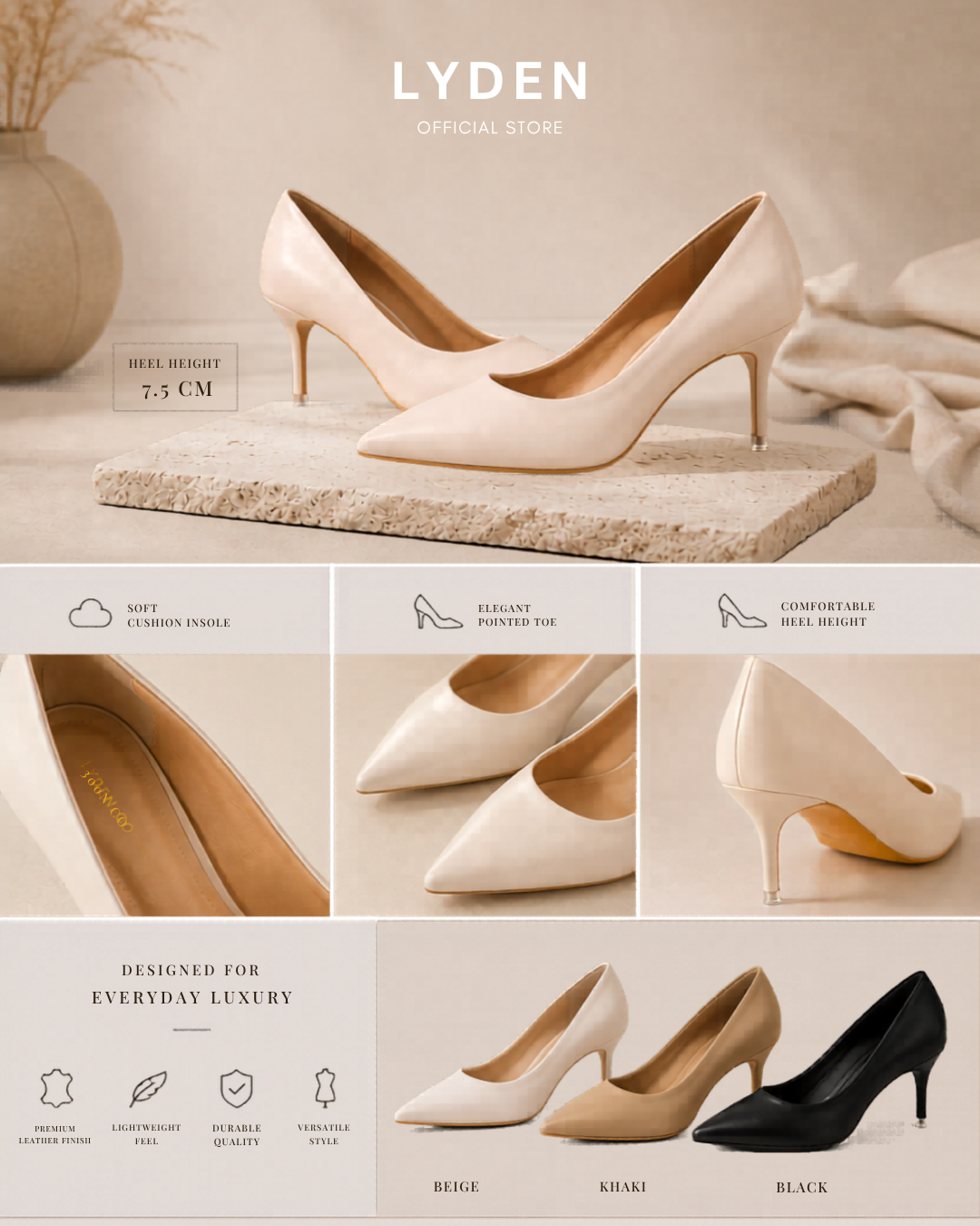 【NEW】Lyden Vera Series 7.5cm Matt & Glossy Heels