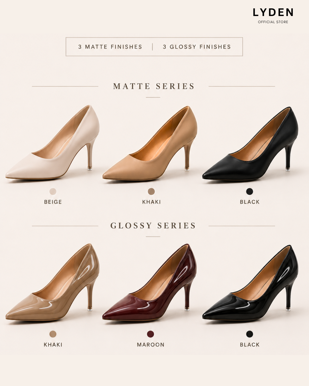 【NEW】Lyden Vera Series 7.5cm Matt & Glossy Heels