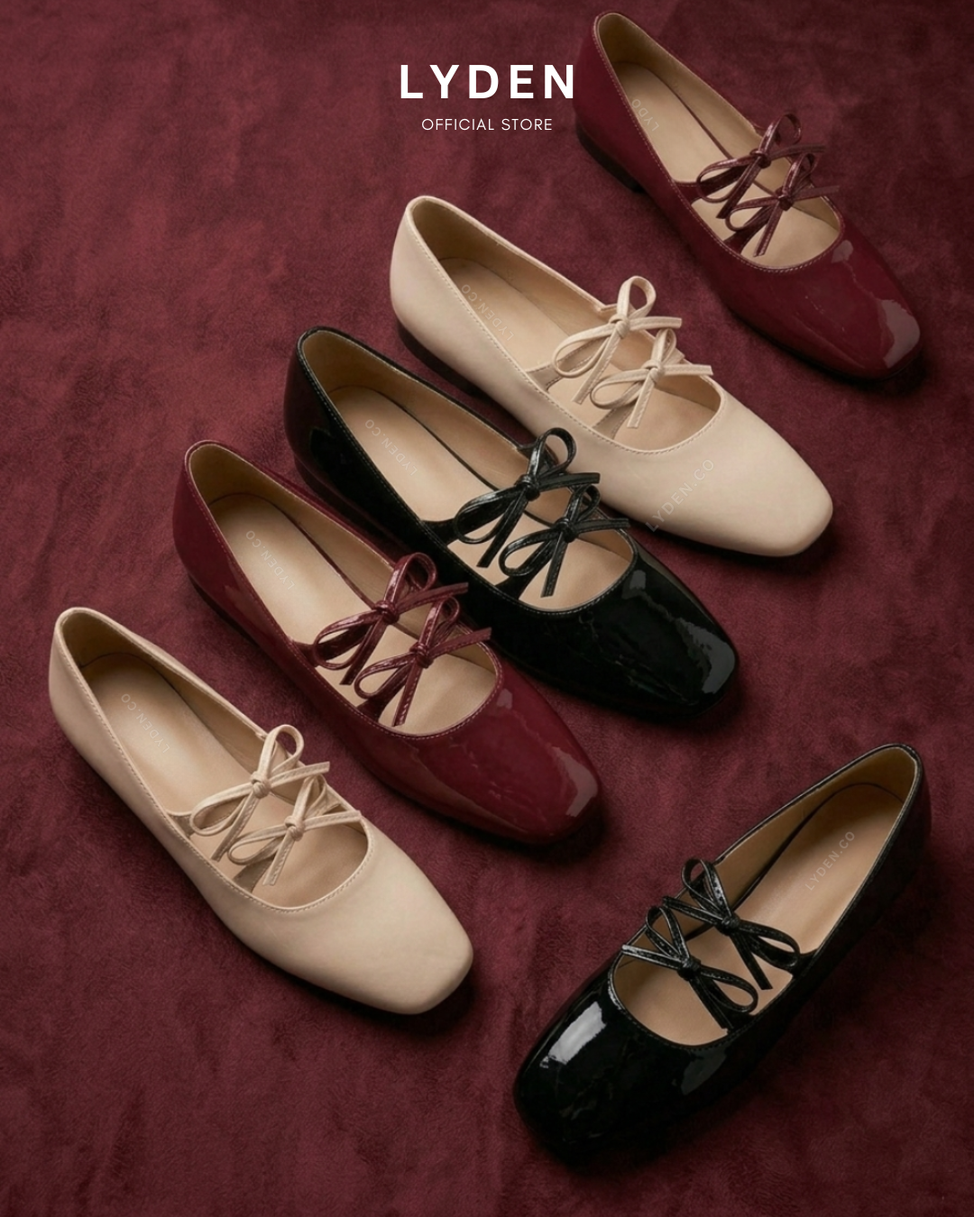 Lyden Mary Jane Bow and Jane Series Flats - Classic Black//Maroon//Beige