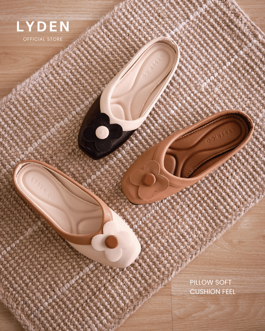 【Le Flowers The Secret Garden Series】No.4 Petal Slip-On Womens Flats/ Womens floral flats /Kasut Bunga Perempuan - Classic Black//Brown//Beige