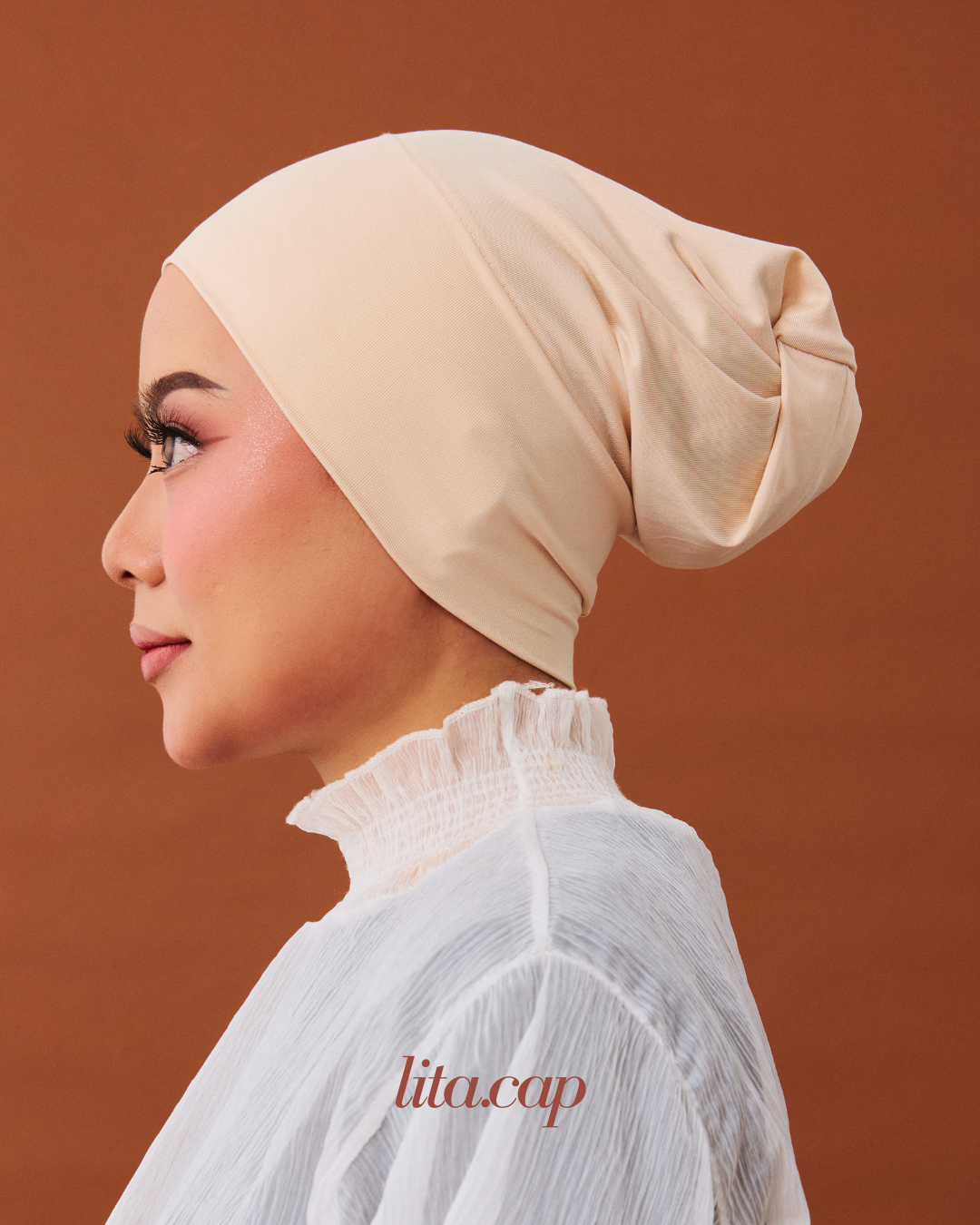【Litita Cotton Cloud Silky Sheen】Cap/ Head Scarf Cap - Black//Pale Oak