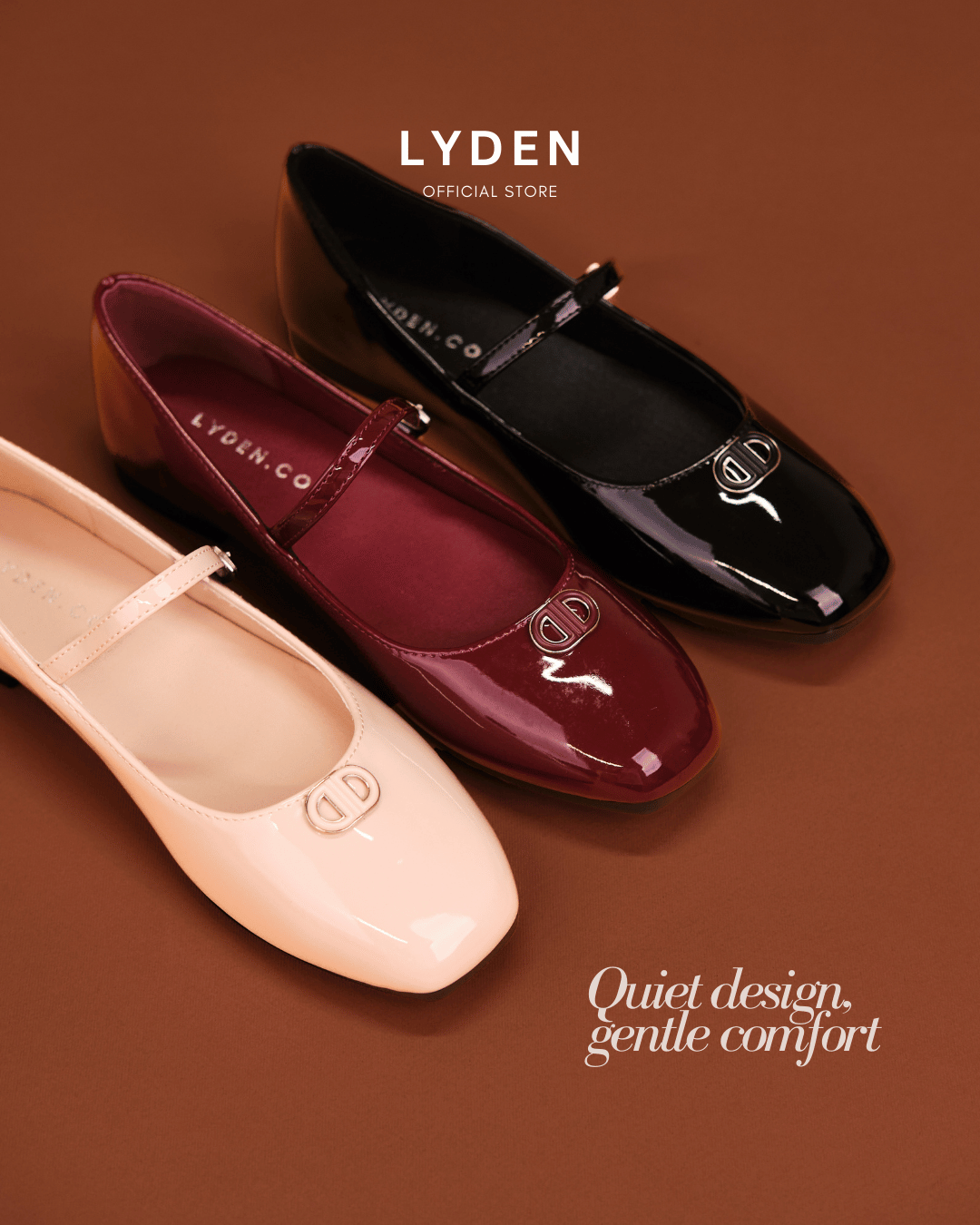 【NEW】Lyden Clara Glossy Strap Series Flats - Beige//Maroon//Classic Black