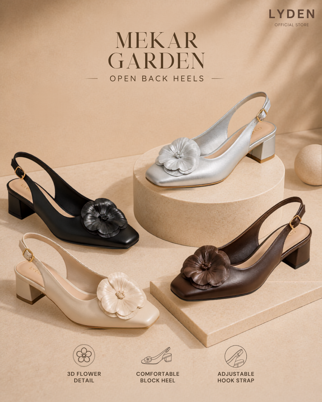 【Mekar Garden】Open-Back 4.5cm pump heels