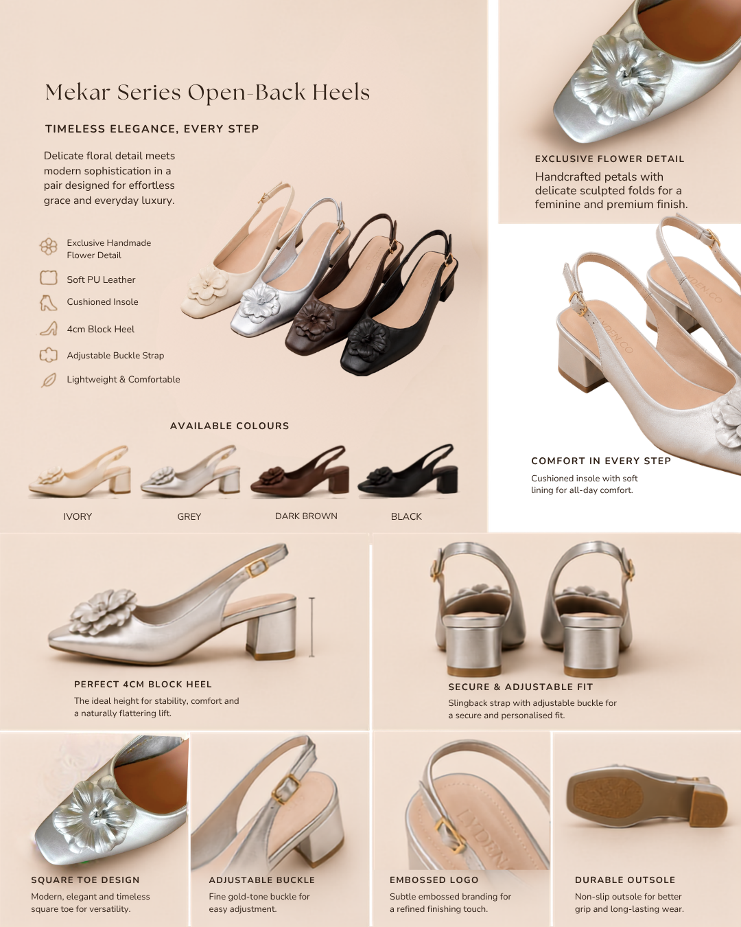 【Mekar Garden】Open-Back 4.5cm pump heels