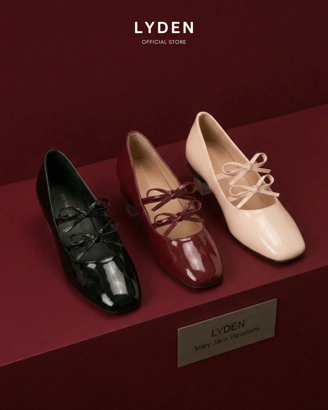 Lyden Mary Jane Bow and Jane Series Flats - Classic Black//Maroon//Beige