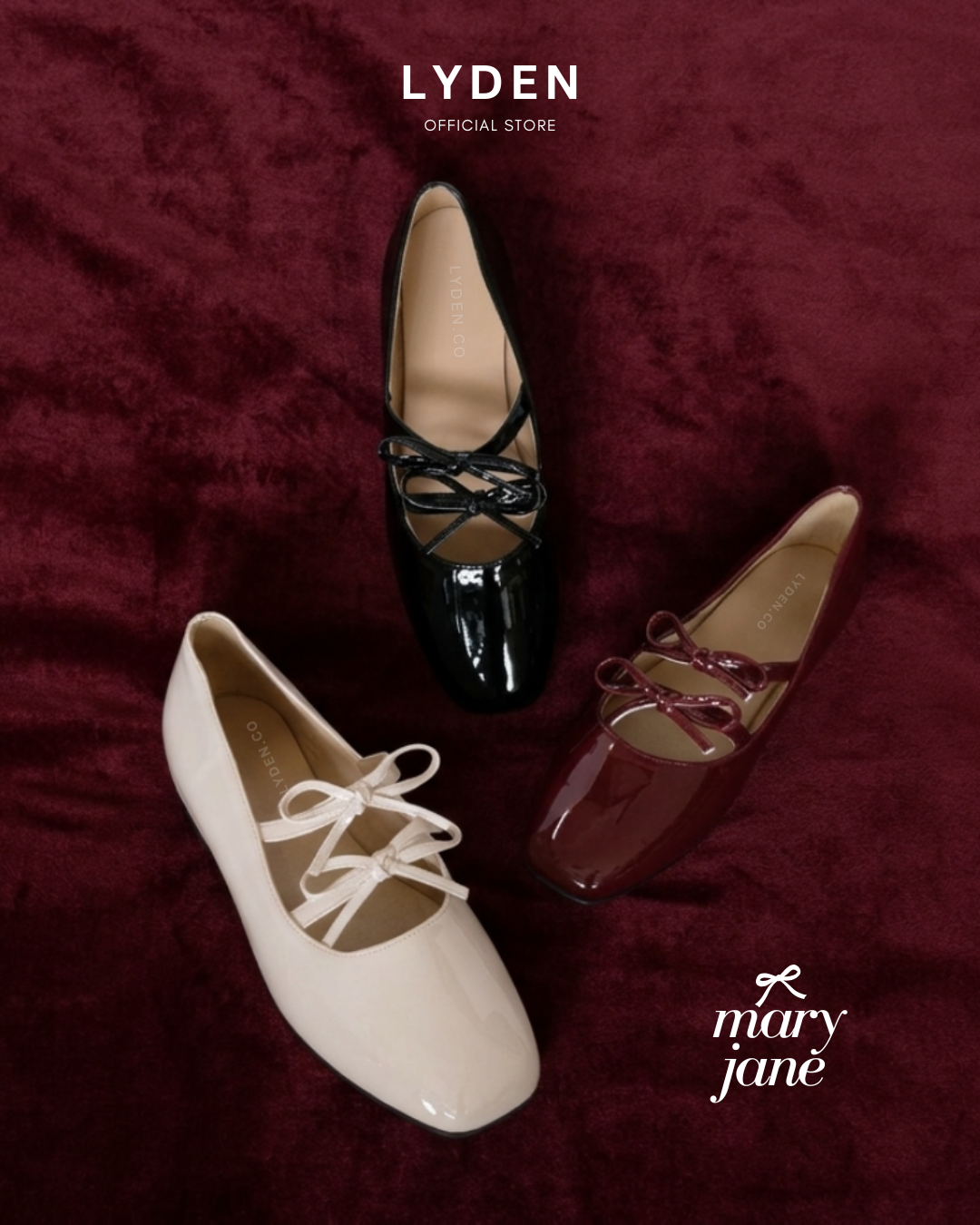 Lyden Mary Jane Bow and Jane Series Flats - Classic Black//Maroon//Beige