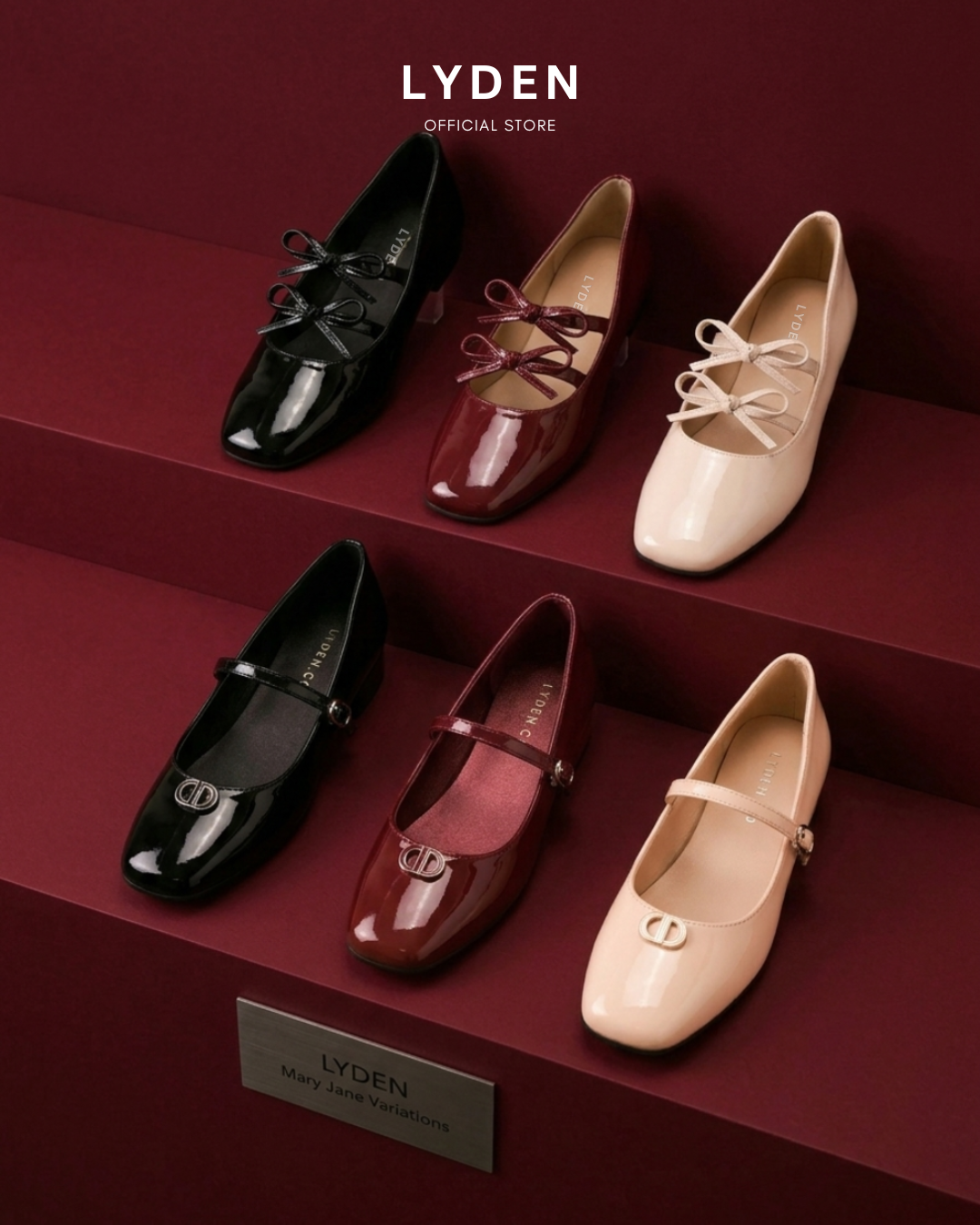 Lyden Mary Jane Bow and Jane Series Flats - Classic Black//Maroon//Beige