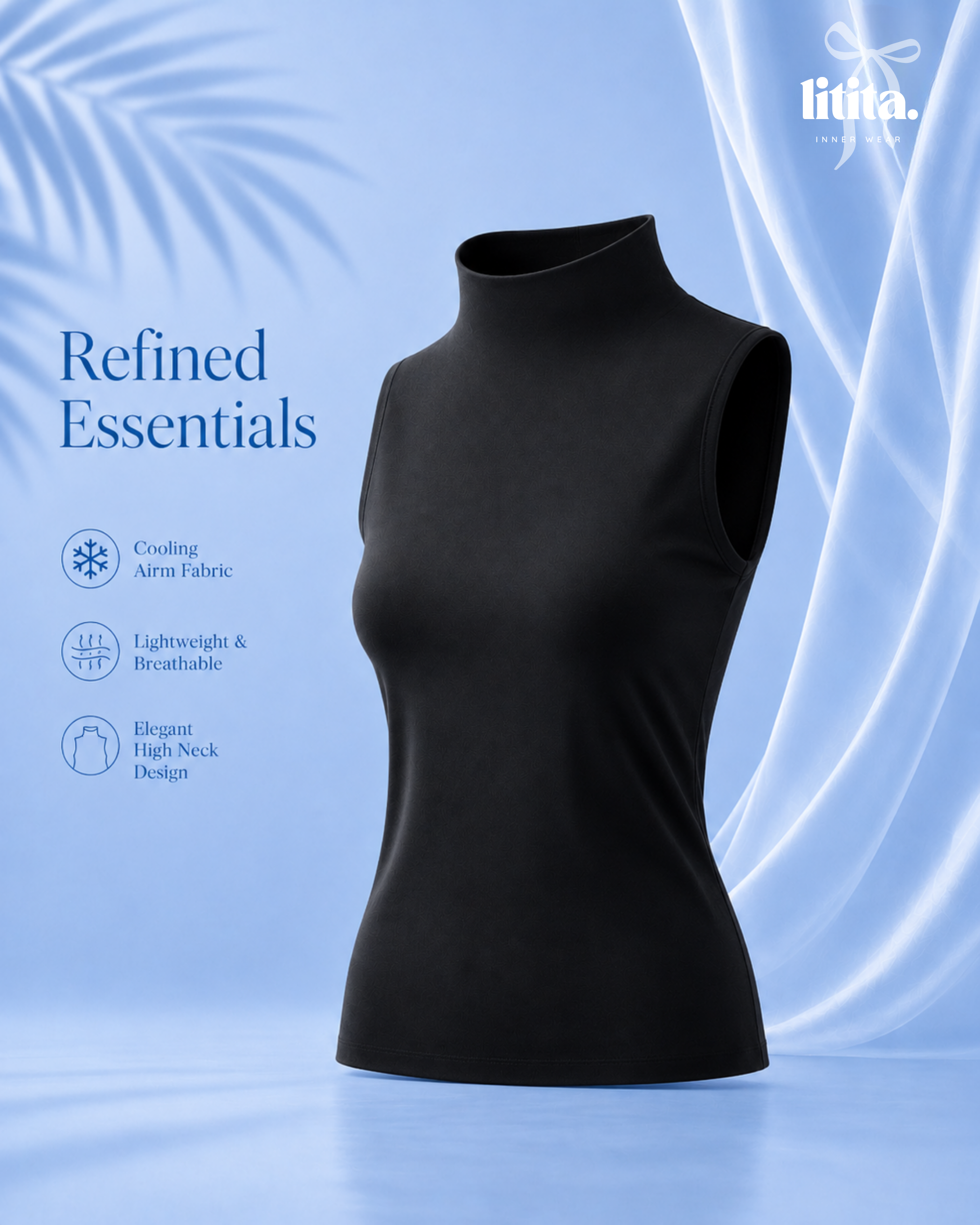 【Litita Ice Silk】Tops / Sleeveless High Neck
