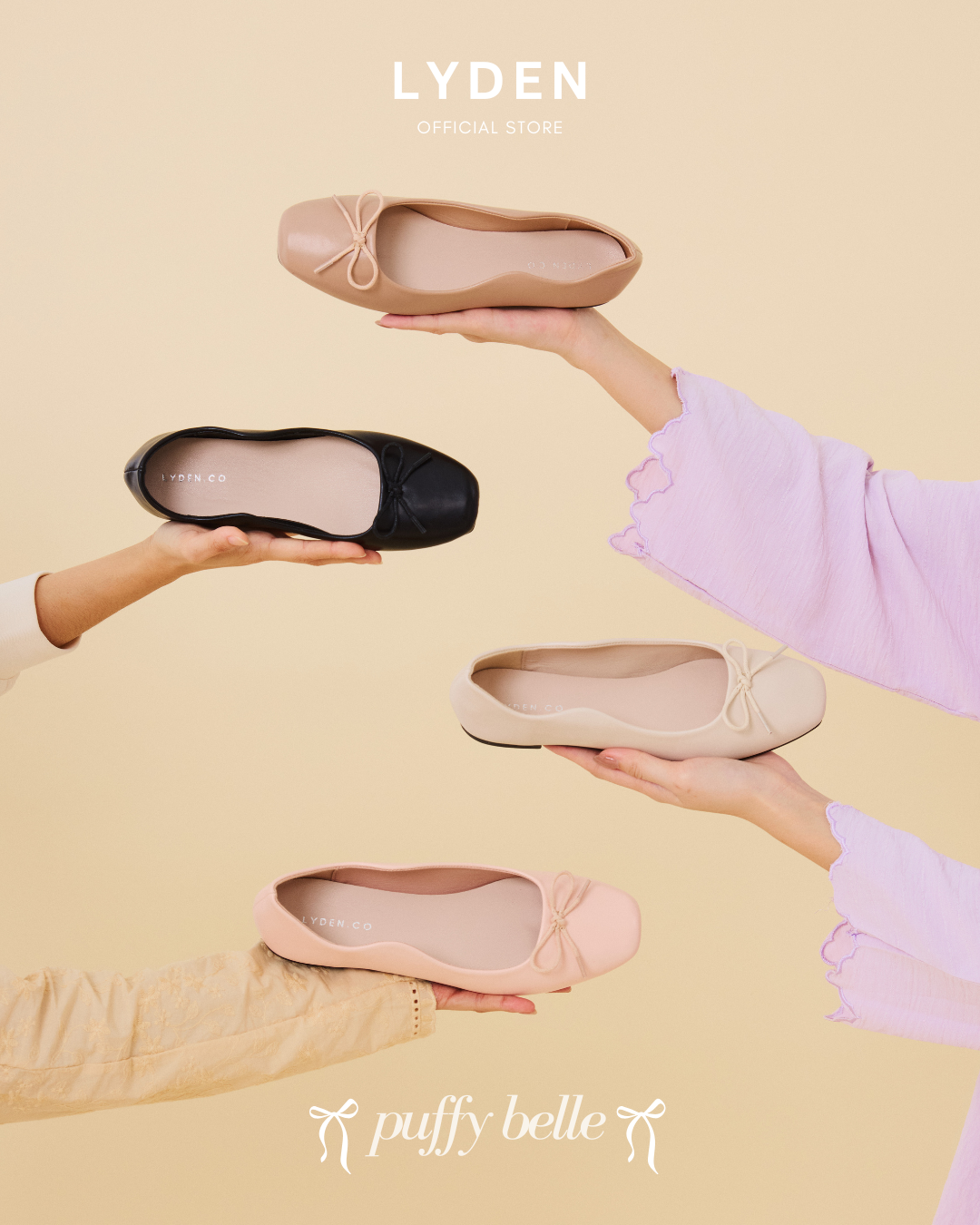 【NEW】Lyden Puffy Belle Series Flats - Beige//Pink//Khaki//Classic Black