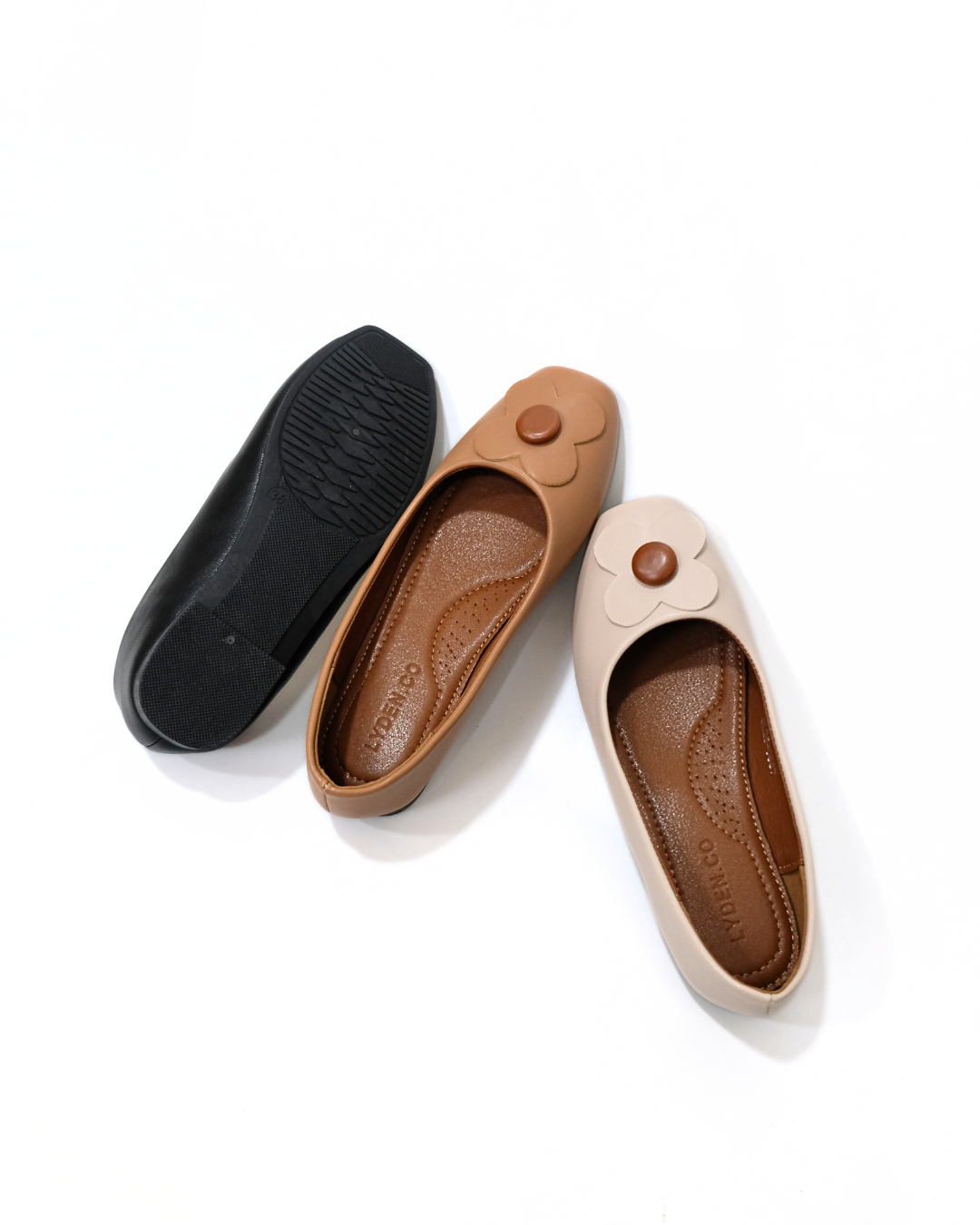 【Le Flowers The Secret Garden Series】No.4 Petal Womens Flats/ Womens floral flats /cushion flats /Kasut Bunga Perempuan - Classic Black//Brown//Beige