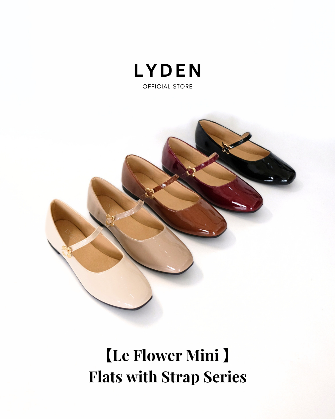 【Le Flowers Mini】Flats with Strap Series - Beige//Khaki//Brown/Maroon//Classic Black