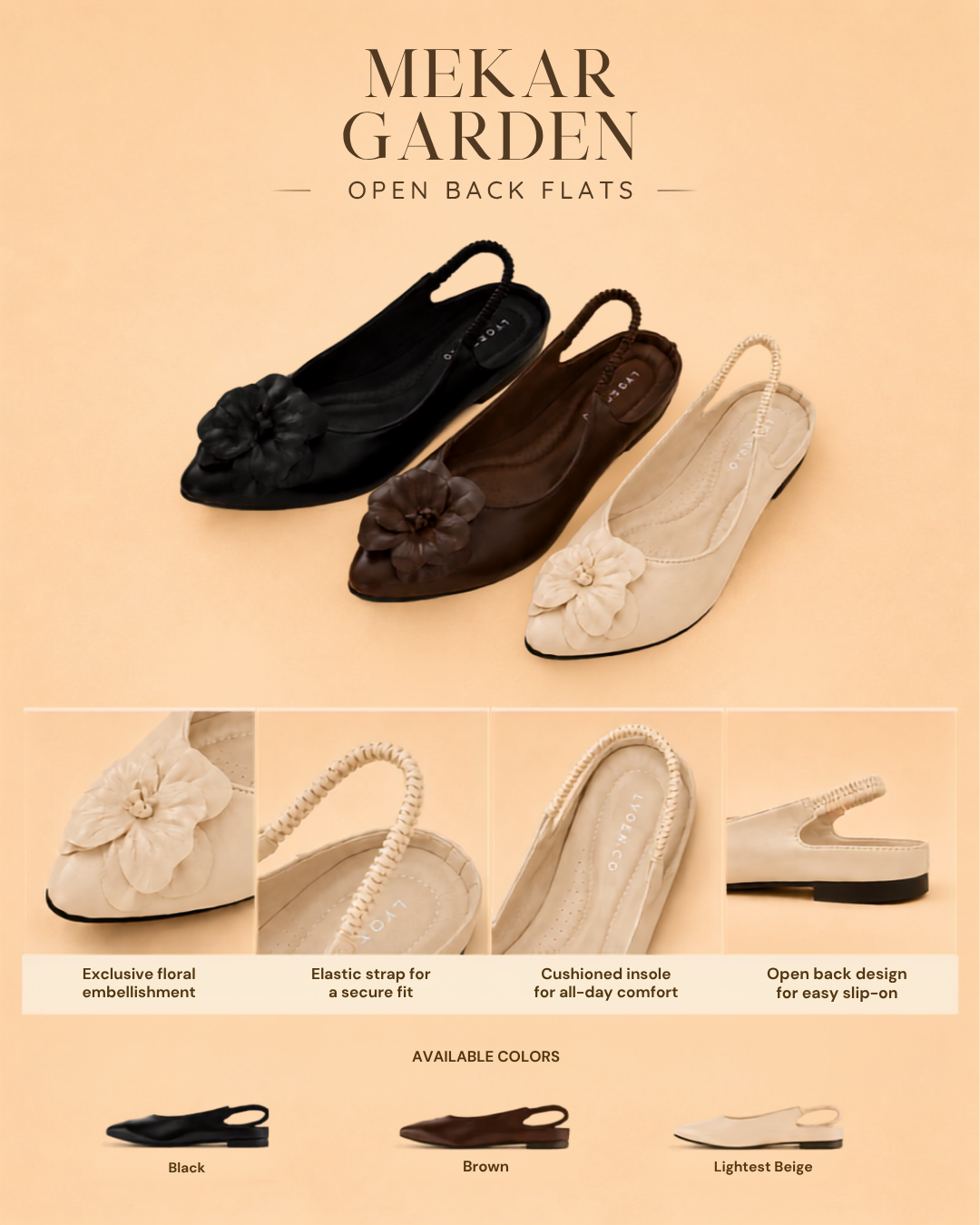 【Mekar Garden】Open Back Flats Series